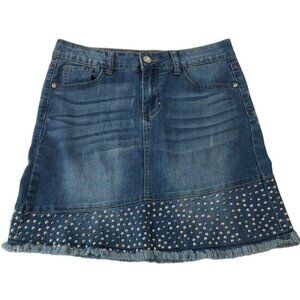 Hydraulic Lola Denim Jean Skirt sz 4 Blue Stretch Studded Raw Hem 90s Y2K Bling